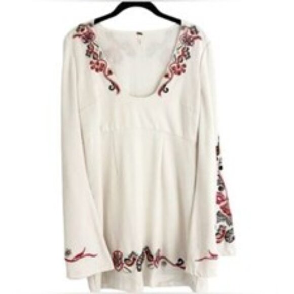 Free People Embroidered Holiday Folk Mini Dress in Ivory Combo - Size 4 - Picture 7 of 15